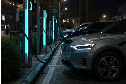 Modernes E-Fahrzeug beim Laden Modernes E-Fahrzeug beim Laden